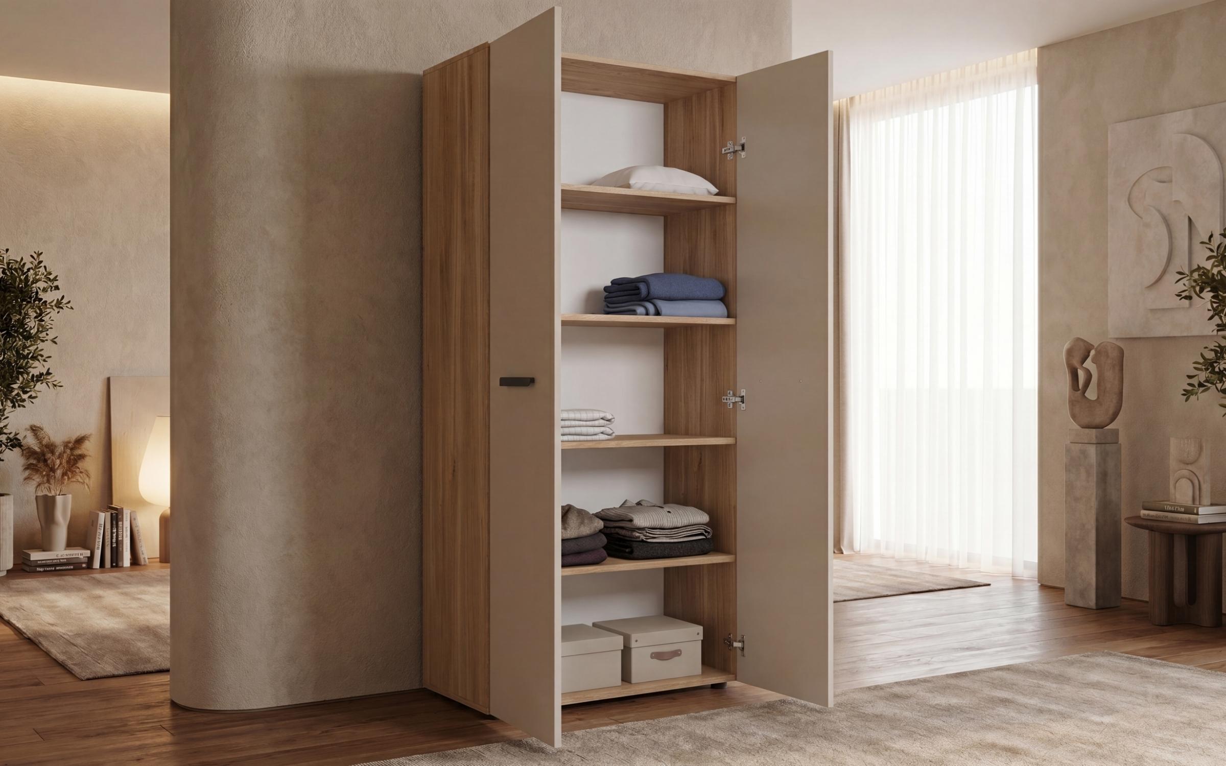 Δίφυλλη ντουλάπα Diel C, cashmere + δρυς Castello honey  3